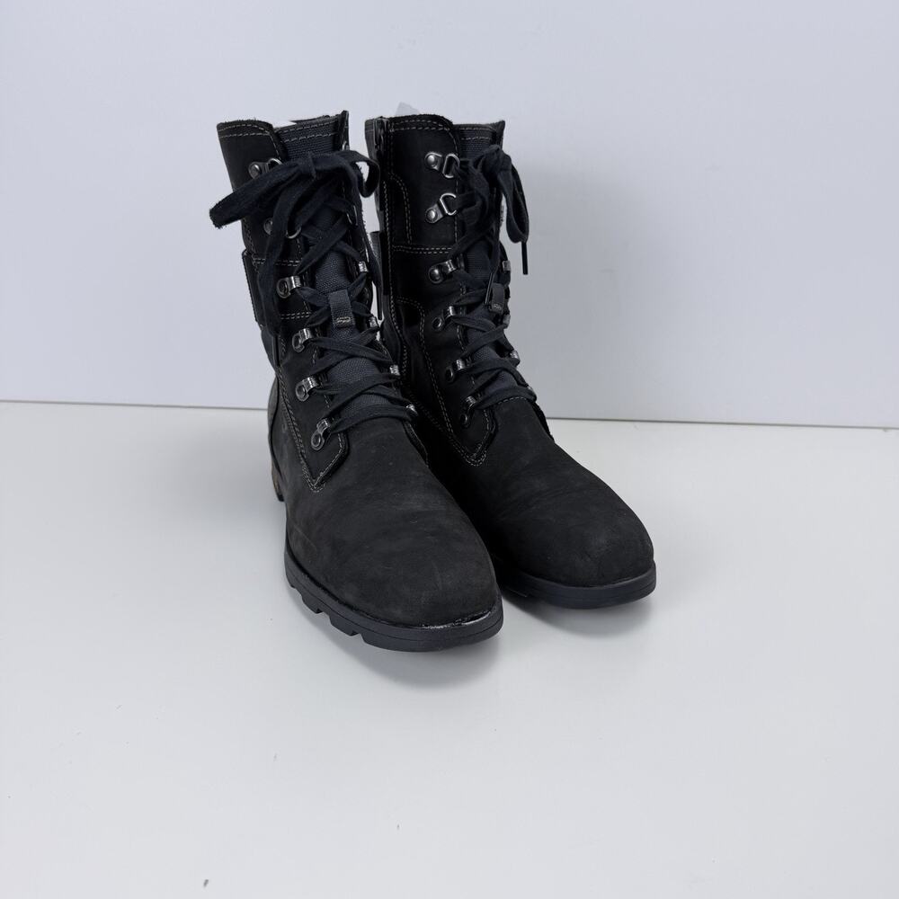 Sorel Boots Womens Size 9.5 Black Leather Waterproof Combat Zip NL3042-010